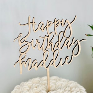 Happy Birthday Name Cake Topper 6&quot; inches by Ngo Creations, Wood Cake Topper, Wooden Cake Topper, Rustic Birthday Topper
