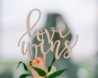 Love Wins Wedding Cake Topper 6" inches | Laser Cut Calligraphy Script Toppers by Ngo Creations