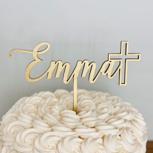 Name with Cross Cake Topper, 5&quot;-6&quot; inches, Baptism Cake Topper, First Communion Cake Topper, Christening Cake Topper, Birthday Religious