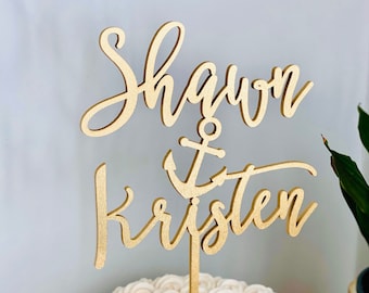 Personalized Name Anchor Name Wedding Cake Topper 6"W inches, Custom Cake Topper, Nautical Navy Marine Unique Cute Rustic Laser Cut Toppers