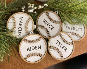Personalized Baseball Ornament 4"D, Custom Christmas Ornament, Sport Ornament, Laser Engraved, Made of Wood 2023