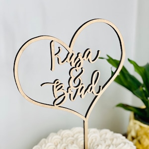 Personalized Heart Names Wedding Cake Topper 6" inches wide, Personalized Cake Topper, Custom Cake Topper, Name Cake Topper, Heart Topper