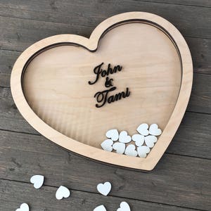 Heart Wedding Guest Book Alternative, Drop Top Heart Shadow Box, Drop Box Guestbook Wooden Hearts, Custom Guestbook, Love Guestbook image 1