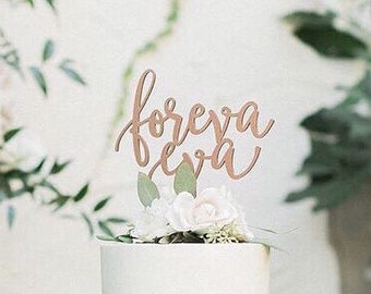 Foreva Eva Wedding Cake Topper, 6.5"W inches, Forever Topper, Rustic Cake Topper, Unique Wood Cake Toppers, Infinity Cake Topper