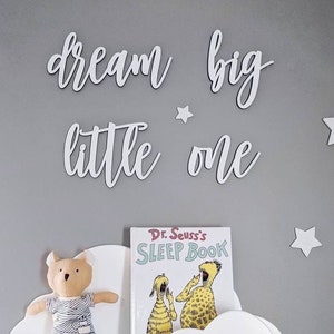 Dream Big Little One Wall Sign Small, Quote Nursery Above Crib Boy Room Office Home Wall Art Baby Shower Gift Wood Sign Decor Wooden Sign image 1