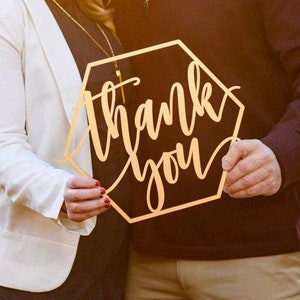 Thank You Hexagon Sign, Engagement Photo Thank You, Wedding Sign Prop, Photography Prop image 1