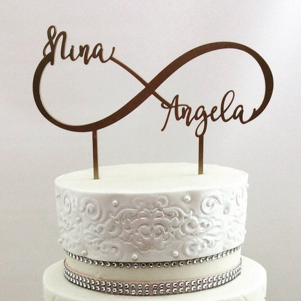 Personalized Names Infinity Wedding Cake Topper 8" inches, Custom Cake Topper, Unique Rustic Cake Topper, Cute Wedding Toppers