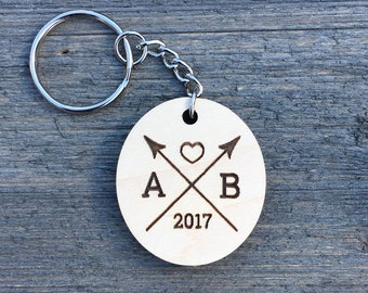 Personalized Oval Keychain, Wood Keychain Engraved Cute Anniversary Wedding Birthday Christmas Bridesmaid Key Chain Ring Gift