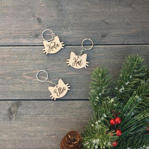 Personalized Cat Keychain, Custom Keychain, Engraved Wood Keychain, Christmas Gift Stocking Stuffer Anniversary Birthday Bridesmaid Key Ring image 6