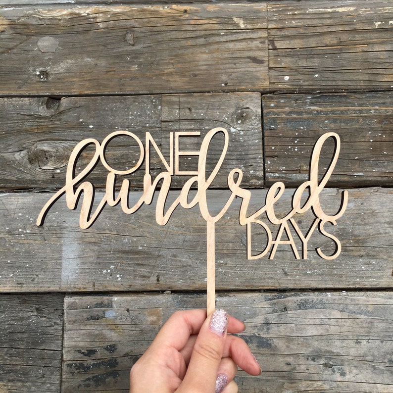 One Hundred Days Cake Topper, 8 inches Happy 100 Days Baby Birth Celebration 100th Calligraphy Laser Cut Toppers Korean Dol Topper image 7