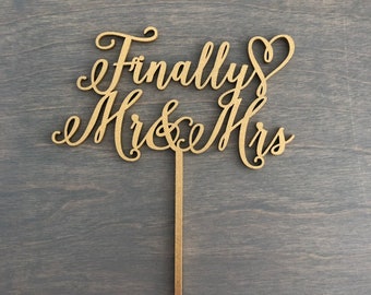 Finally Mr & Mrs Wedding Cake Topper 6" inches wide, Finally Cake Topper, Mr and Mrs Cake Topper, Wood Cake Topper, Unique Cute Modern