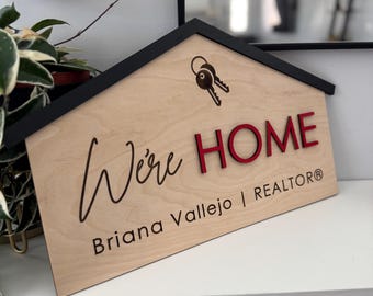 Personalized House Shape: We're HOME Wood Sign, Realtor Closing Gift