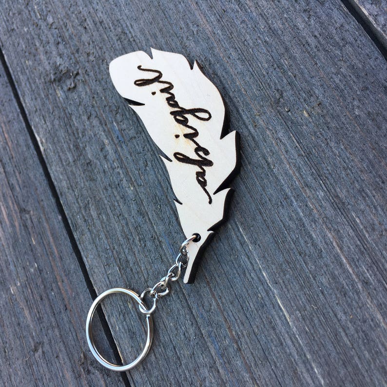 Personalized Wood Feather Keychain, 3W Keychain, Engraved Keychain, Cute Anniversary Wedding Birthday Christmas Bridesmaid Key Chain Ring image 4