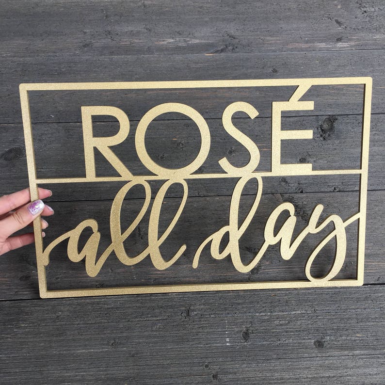 Rose All Day Small Wall Sign, 14W x 9H inches, Wine Sign, Alcohol Sign, Kitchen Dining Room Wall Art Drink Wood Sign Decor Wedding zdjęcie 2