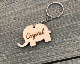 Personalized Elephant Keychain, Wood Keychain, Engraved Wood Keychain, Cute Anniversary Wedding Birthday Christmas Bridesmaid Key Chain Ring