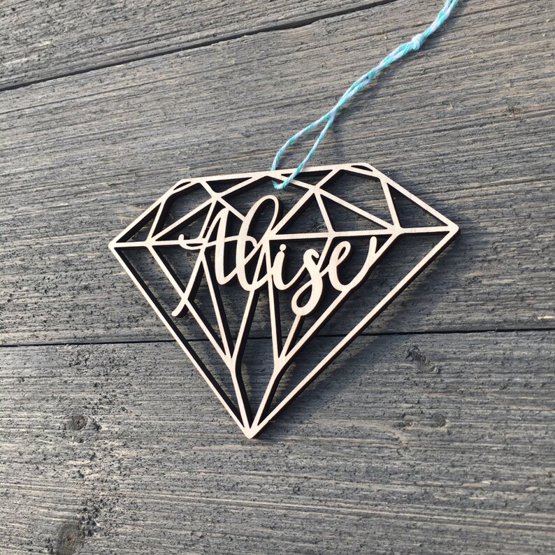 Personalized Ornament Geometric Diamond 5 inches Custom Christmas Ornament Glam Christmas Ornament Wood Ornament Bling 2023 image 5