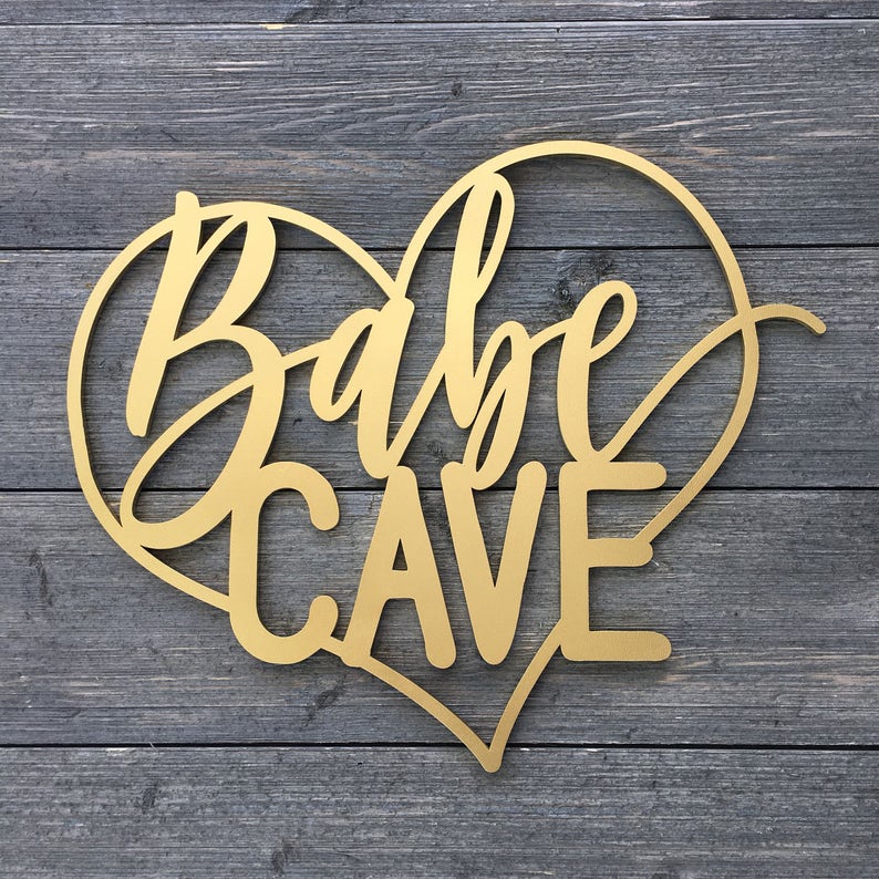 Babe Cave Heart Wall Sign, 13W x 11H, Wooden Sign, Laser Cut Wood Sign, Cute Sign, Fun Door Sign, Office Sign, Teen Girls Room Sign image 1