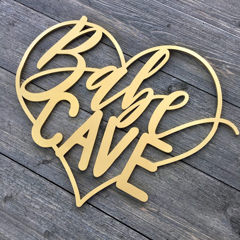 Babe Cave Heart Wall Sign, 13W x 11H, Wooden Sign, Laser Cut Wood Sign, Cute Sign, Fun Door Sign, Office Sign, Teen Girls Room Sign image 2