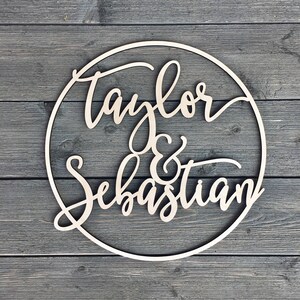 Personalized Circle Name Sign Various Sizes, Wooden Name Sign, Custom Wedding Sign, Custom Name Sign, Wood Name Sign, Couples Sign Door image 5
