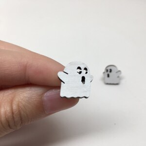Little Spooks Ghost Earrings, Laser Cut Wood Earrings, Halloween, Mini Ghosts, Wooden Jewelry by Ngo Creations image 2