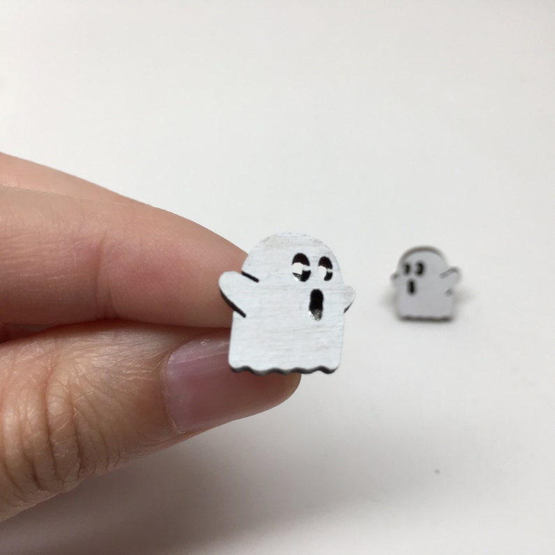 Little Spooks Ghost Earrings, Laser Cut Wood Earrings, Halloween, Mini Ghosts, Wooden Jewelry by Ngo Creations image 2