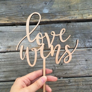 Love Wins Wedding Cake Topper 6 inches Laser Cut Calligraphy Script Toppers by Ngo Creations image 6