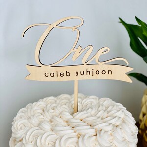 Personalized One with Engraved Banner Cake Topper, First Birthday Topper, Turning 1, Personalized 1st Birthday Custom Baby Turns One image 9