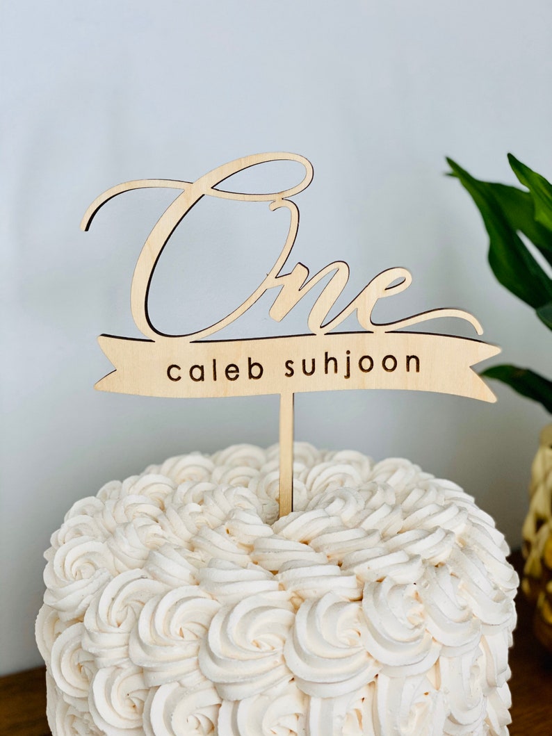 Personalized One with Engraved Banner Cake Topper, First Birthday Topper, Turning 1, Personalized 1st Birthday Custom Baby Turns One image 9