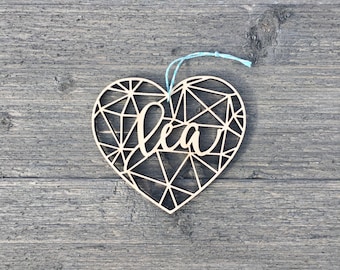 Personalized Ornament - Geometric Heart - 4" inches - Custom Christmas Ornament - First Christmas Ornament - Wood Ornament 2023