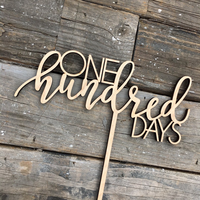 One Hundred Days Cake Topper, 8 inches Happy 100 Days Baby Birth Celebration 100th Calligraphy Laser Cut Toppers Korean Dol Topper image 6