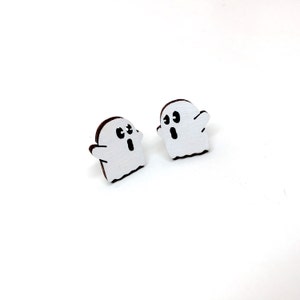 Little Spooks Ghost Earrings, Laser Cut Wood Earrings, Halloween, Mini Ghosts, Wooden Jewelry by Ngo Creations