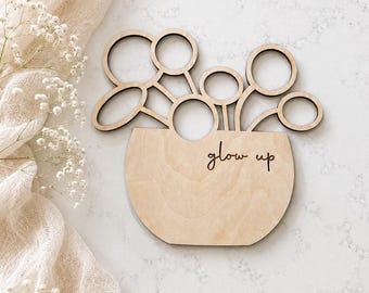 Glow Up Pilea Plant Wood Sign - Home Decor Sign