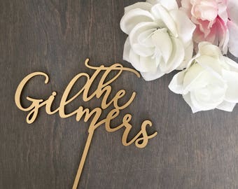 The Last Name Wedding Cake Topper 6" inches | Custom Surname | Personalized Wood Laser Cut Calligraphy Toppers by Ngo Creations