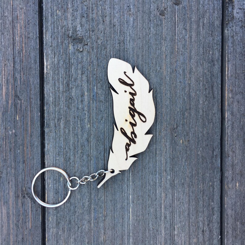 Personalized Wood Feather Keychain, 3W Keychain, Engraved Keychain, Cute Anniversary Wedding Birthday Christmas Bridesmaid Key Chain Ring image 6