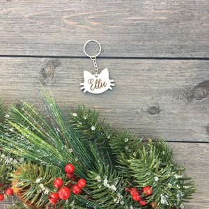 Personalized Cat Keychain, Custom Keychain, Engraved Wood Keychain, Christmas Gift Stocking Stuffer Anniversary Birthday Bridesmaid Key Ring image 2