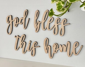 God Bless This Home Wall Sign, Small Cutout - Blessed Sign, Home Sign, Housewarming Sign, Homeowner Gift, Home Wall Art, Religious Wood Sign