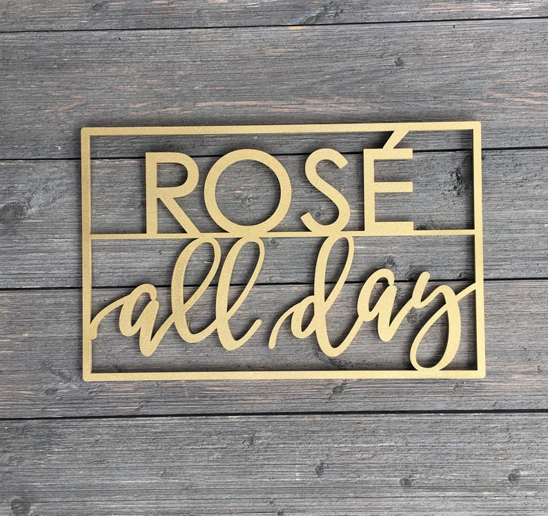 Rose All Day Small Wall Sign, 14W x 9H inches, Wine Sign, Alcohol Sign, Kitchen Dining Room Wall Art Drink Wood Sign Decor Wedding zdjęcie 1