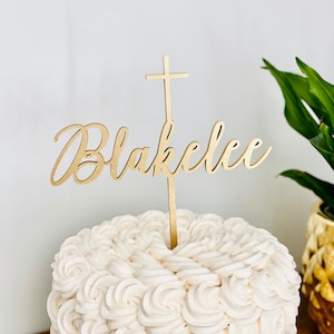 Name with Cross Cake Topper V2, 6&quot; inches wide, Baptism Cake Topper, First Communion Cake Topper, Christening Cake Topper, Birthday Blessing