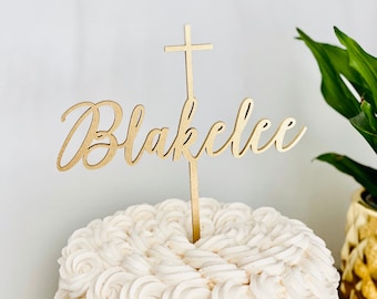 Name with Cross Cake Topper V2, 6" inches wide, Baptism Cake Topper, First Communion Cake Topper, Christening Cake Topper, Birthday Blessing