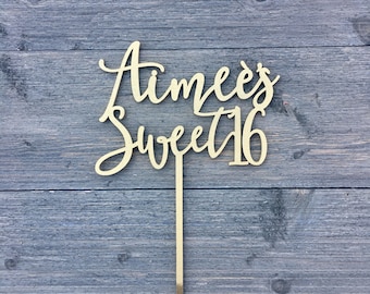 Personalized Sweet 16 Wooden Cake Topper, 6" Wide