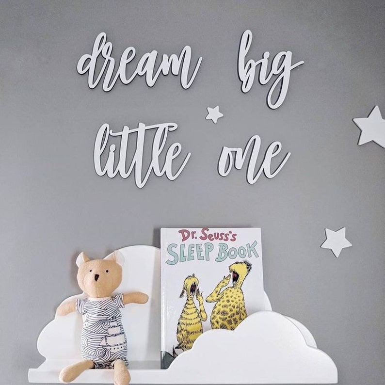 Dream Big Little One Wall Sign Small, Quote Nursery Above Crib Boy Room Office Home Wall Art Baby Shower Gift Wood Sign Decor Wooden Sign image 1