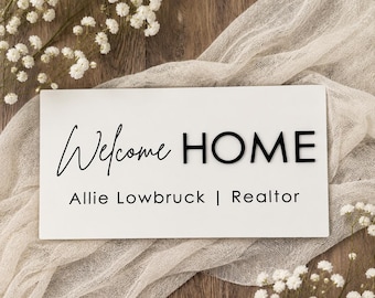 Personalized Welcome HOME Wood Sign, Realtor Closing Gift, 18x9.3"