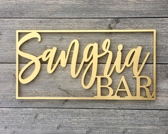 Sangria Bar Small Wall Sign, 14"W x 7"H inches, Wine Sign, Alcohol Sign, Kitchen Dining Room Wall Art Drink Wood Sign Decor Wedding