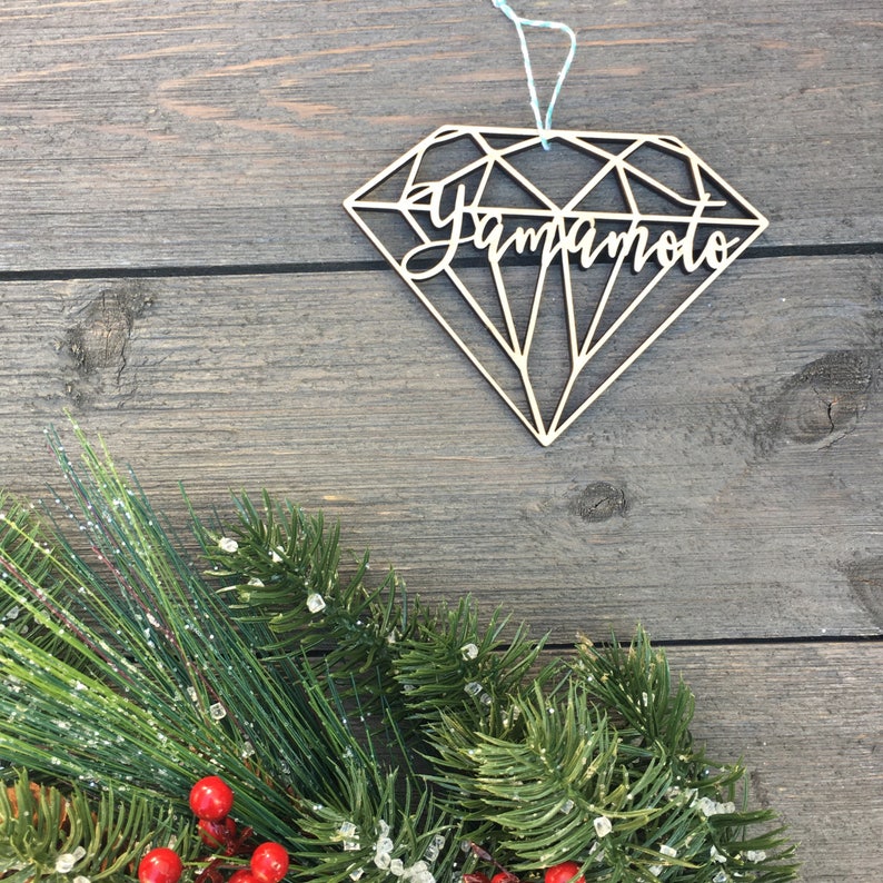 Personalized Ornament Geometric Diamond 5 inches Custom Christmas Ornament Glam Christmas Ornament Wood Ornament Bling 2023 image 4