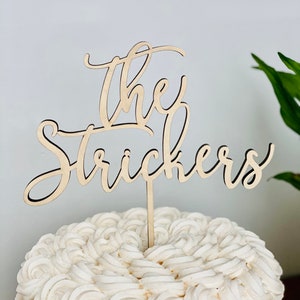 The Last Name Wedding Cake Topper 6 inches Custom Surname Personalized Wood Laser Cut Calligraphy Toppers by Ngo Creations image 3