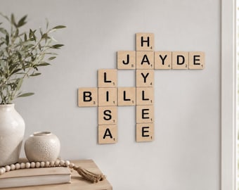Personalized Scrabble Name Sign Per Letter | Individual Wood Wall Tile Letters | Crossword Puzzle Decor | Custom Family Name  | Wedding Gift