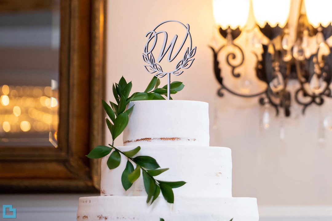 Personalized Initial Date Cake Topper, Wreath, 5