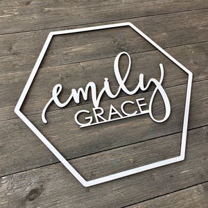 Personalized Hexagon Name Sign Cut Out No Backboard, Wooden Name Sign, Custom Sign, Geometric Name Sign, Nursery Sign, Wedding Sign Unique image 2