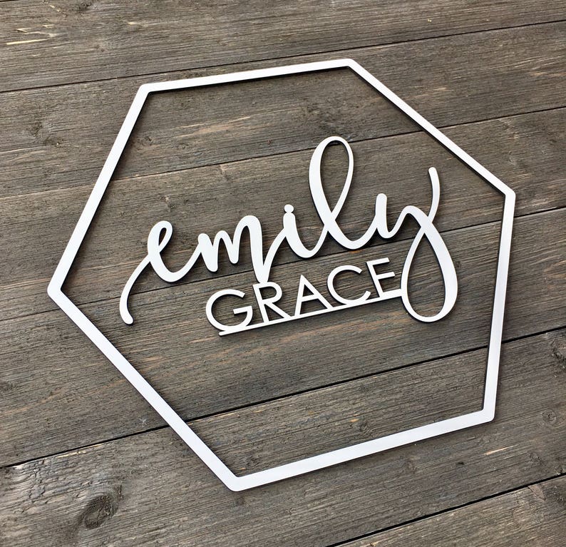 Personalized Hexagon Name Sign Cut Out No Backboard, Wooden Name Sign, Custom Sign, Geometric Name Sign, Nursery Sign, Wedding Sign Unique image 2