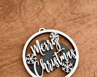 Merry Christmas Ornament: Double layer design - non-personalizable- Christmas Gift, Holiday decor, teacher gift